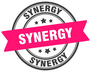 synergy stamp. synergy label on transparent background. round sign