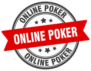 online poker stamp. online poker label on transparent background. round sign