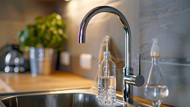 A water filtration system attached to the kitchen faucet eliminating the need for plastic water bottles.