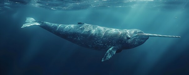 Fototapeta premium Majestic Narwhal Gliding Through Arctic Underwater Seascape