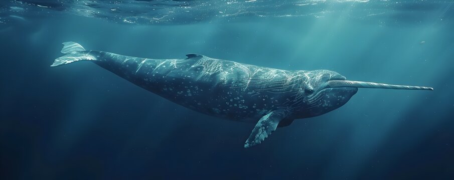 Majestic Narwhal Gliding Through Arctic Underwater Seascape - Powered by Adobe