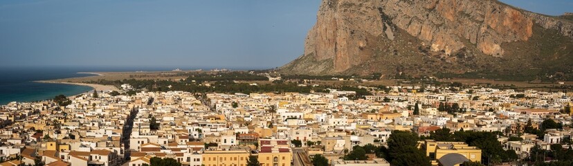 Fototapeta premium San Vito Lo Capo panoramic aerial view of sicily italy tourist resort beach town 