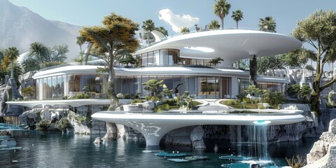 Luxurious penthouse apartment atop a towering skyscraper, offering 360-degree panoramic city views. Lavish living space with premium furnishings, private home theater, and the height of urban opulence