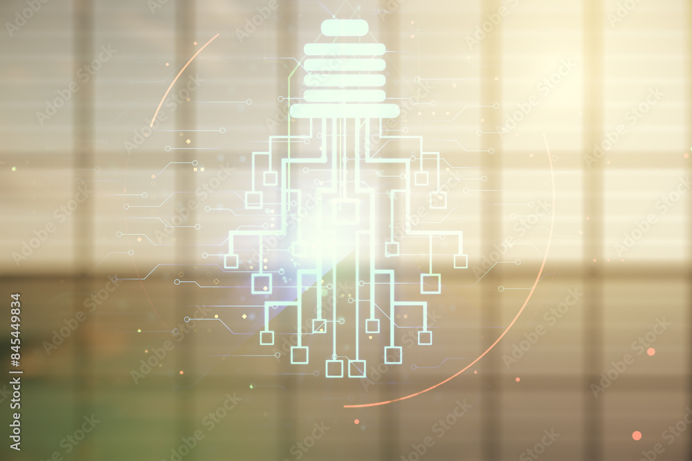 Leinwandbilder virtual creative idea concept with light bulb and microcircuit illustration on empty corporate offic