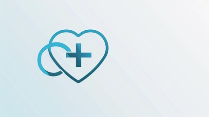 Obraz premium Medical care icon with heart and cross, simple lines, blue and white tones, professional and clear