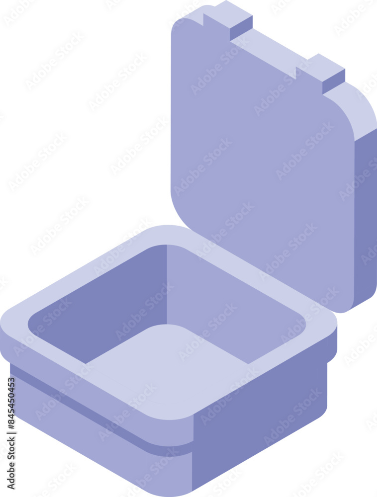 Aufkleber empty square plastic container box is shown opened with its lid raised at an angle in an isometric v