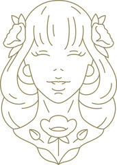 Beauty flower female face botany elegant blossom plant golden linear logo vector illustration