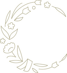 Floral wreath blossom plant linear round decorative element for minimalist logo vector illustration