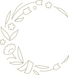 Elegant wreath flower bouquet curved frame linear decor element for logo vector illustration