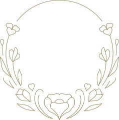 Elegant botanical blossom ring round frame linear decor element for logo vector illustration
