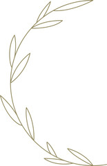 Curved olive tree branch with leaves golden monochrome line art decor element for logo vector