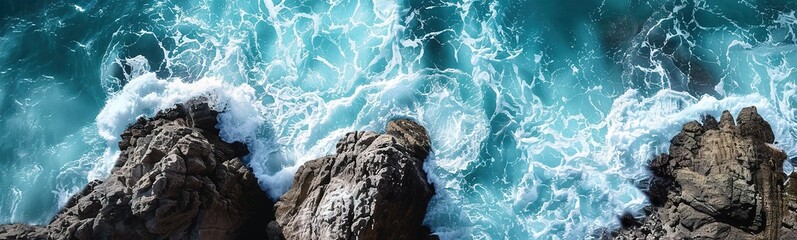 waves crashing on rocks, top view