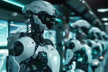 Fototapeta premium robot, An ultra-realistic image showcasing futuristic robotic technology, highlighting the intricate details of advanced machinery and AI