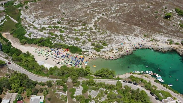 Aerial view of Porto Badisco: seaside resort located in the municipality of Otranto, in the province of Lecce, Salento, Puglia, Italy