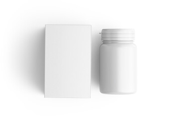 Blank Medicine Bottle With Box  3d illustration 