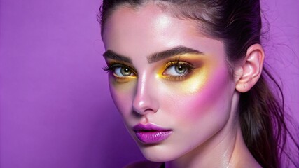 a young woman model with flawless makeup, copy space, banner