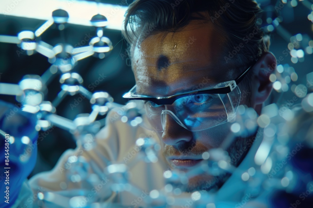 Aufkleber scientist creating molecule images in laboratory.