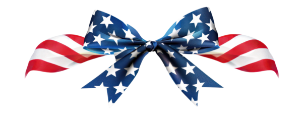 Decorative bow with American flag design. Perfect for patriotic decorations, Fourth of July, Memorial Day, and Independence Day celebrations.
