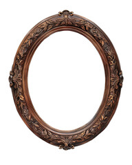 Obraz premium Intricately carved wooden oval picture frame with floral details, perfect for vintage-themed decor and classic interior design settings.