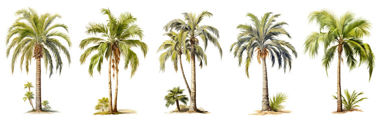 Obraz premium A watercolor illustration of six palm trees against a white background