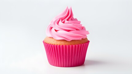 Pink Cupcake on a white Background with Copy Space