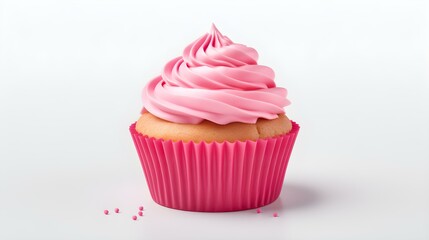 Pink Cupcake on a white Background with Copy Space