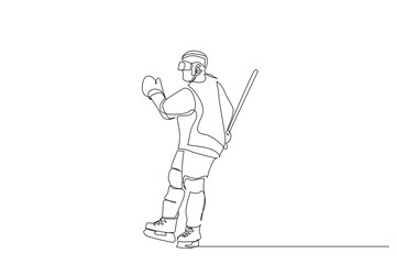 ice hockey sport man lifestyle one line art design vector
