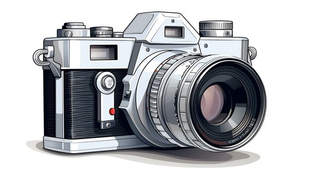 A cartoon camera on a white background, 