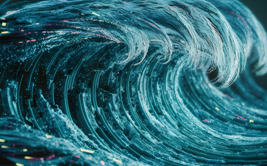 Abstract wave with moving dots and lines. Flow of particles. Cyber technology illustration.