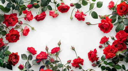 Romantic light background with red roses and free space for text