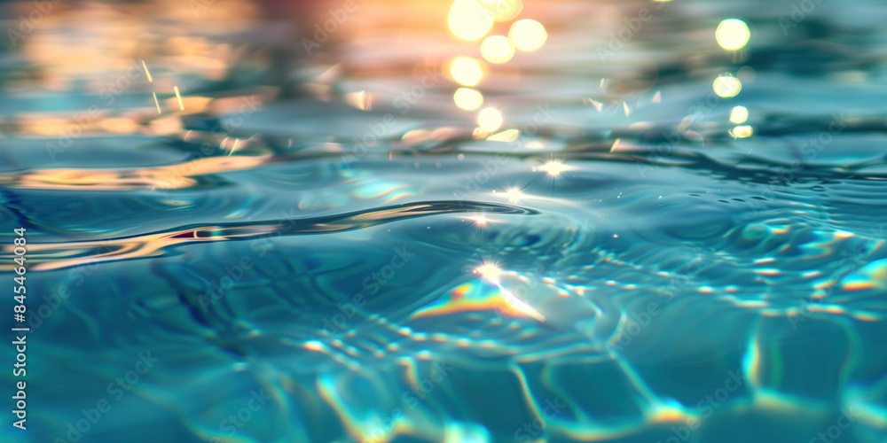 Poster abstract background with blurry lights on pool water. caustics and bokeh. created with generative ai