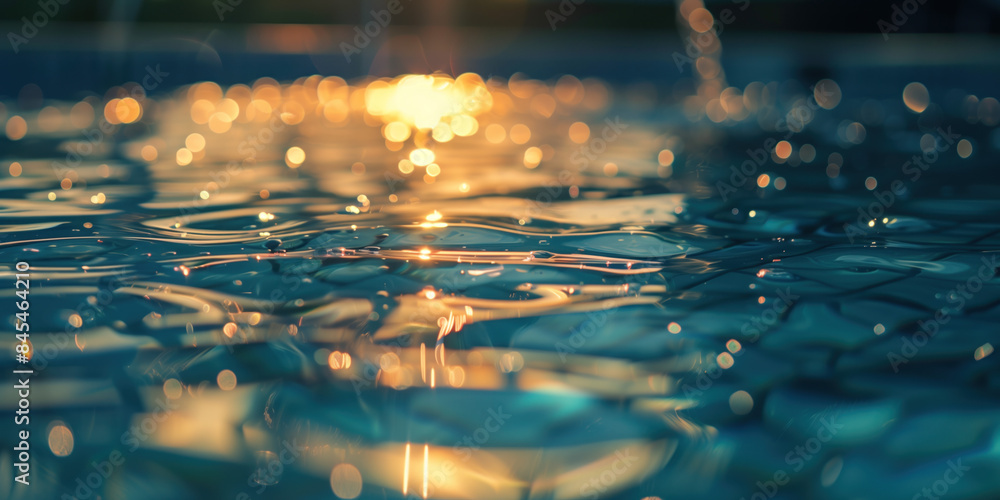 Poster abstract background with blurry lights on pool water. caustics and bokeh. created with generative ai