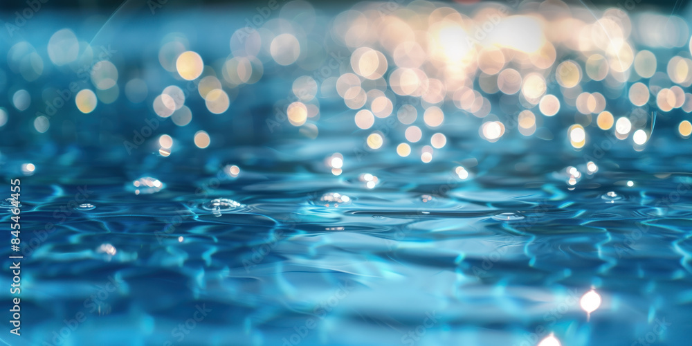 Poster abstract background with blurry lights on pool water. caustics and bokeh. created with generative ai