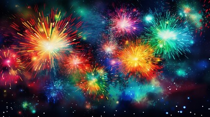 Fototapeta premium Beautiful and colorful fireworks in the night sky.