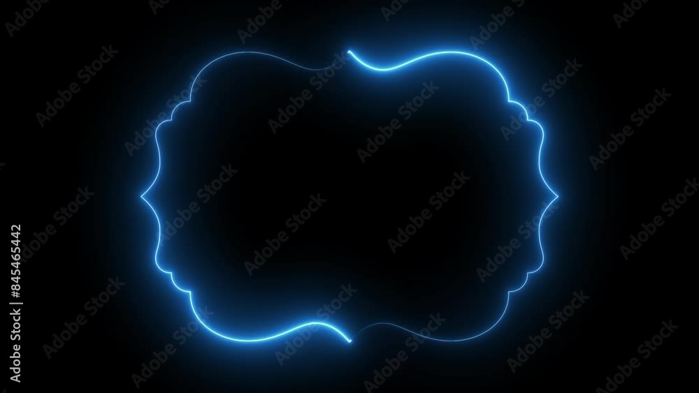 Poster abstract blue pink neon glowing line frame, animated moving led light screen box projection 3d rende