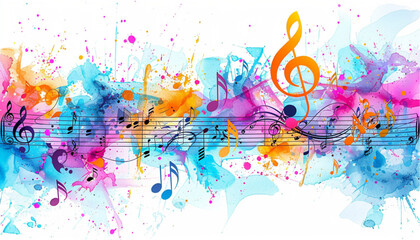 Colorful Music notes, with curves and swirls, vector illustration.