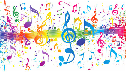 Colorful Music notes, with curves and swirls, vector illustration.