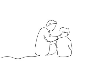 father son love family happy outdoor sitting park life one line art design vector