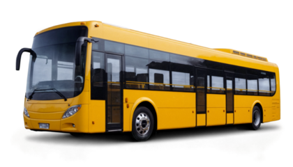 Isolated white and yellow tour bus on a clear backdrop,,PNG