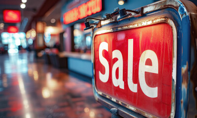 Advertising text "Sale" on a sign.