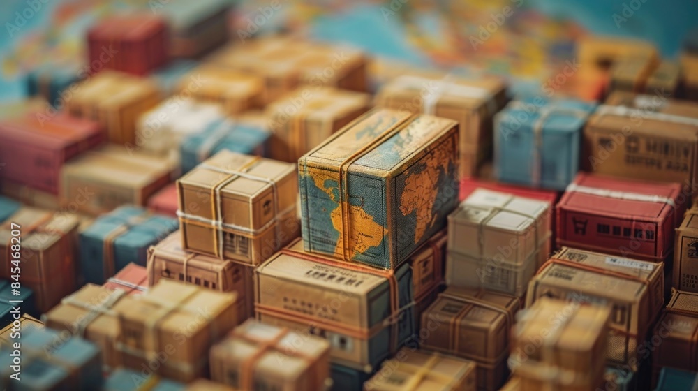 Poster detailed view of a global logistics network showcasing the interconnected international delivery rou