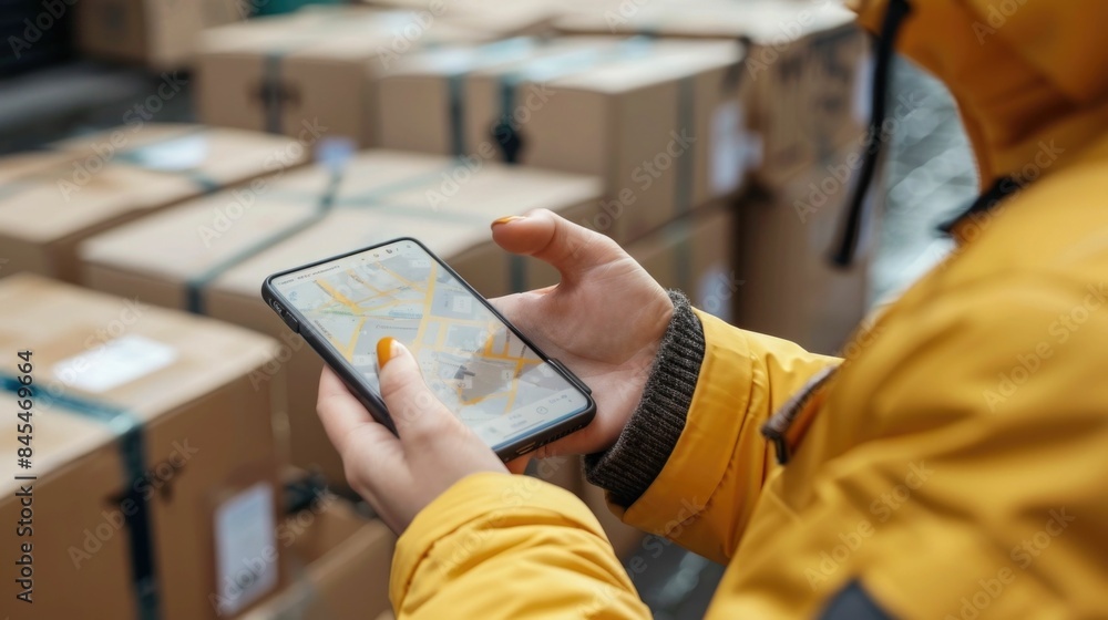 Poster delivery status update on smartphones connecting customers with efficient logistics for e commerce a
