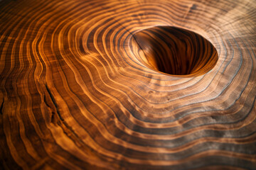 A wide view of a wooden tabletop with interlocking grain vortices, the patterns creating a mesmerizing and hypnotic effect