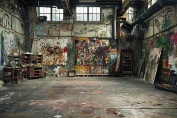 Fototapeta premium Graffiti-Laden Abstract Art Studio background