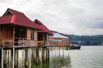 Floating accommodation on the coast in Ambon, Indonesia