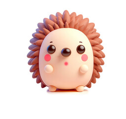 3d illustration of a cheerful hedgehog isolated on white background, plush toy