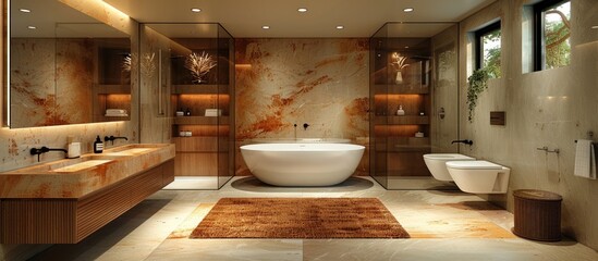 modern bathroom with bathtub as part of it
