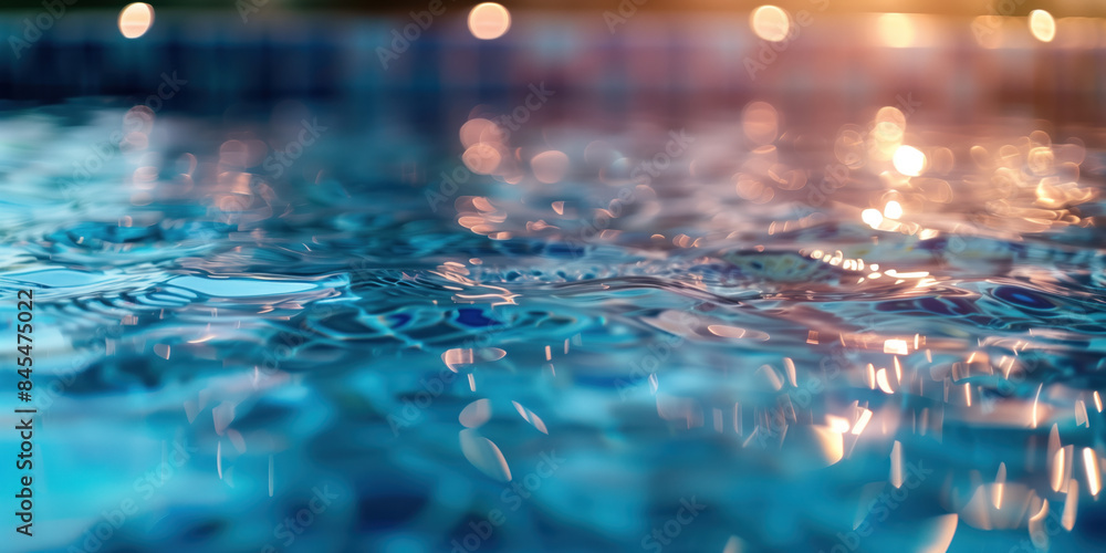 Poster abstract background with blurry lights on pool water. caustics and bokeh. created with generative ai
