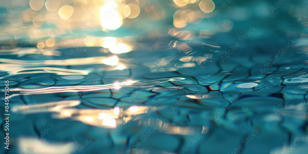 Poster abstract background with blurry lights on pool water. caustics and bokeh. created with generative ai