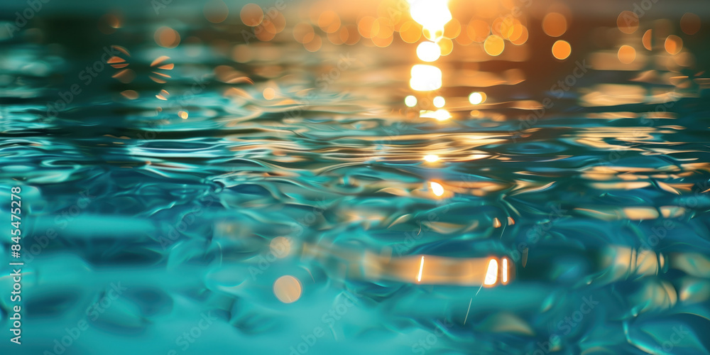 Poster abstract background with blurry lights on pool water. caustics and bokeh. created with generative ai